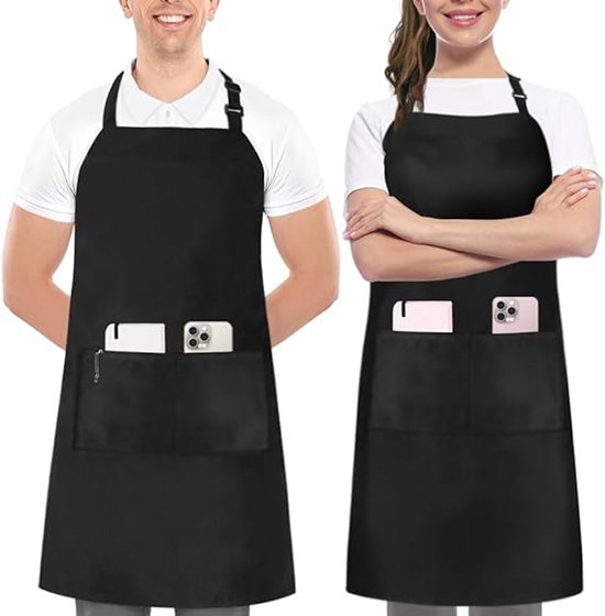 Two-piece kitchen aprons - Waterproof and stain resistant - Professional cooking aprons - Unisex - Suitable for various purposes including catering, pottery, painting, woodworking, etc. - With two large, practical pockets - Black - Image 1