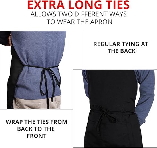 Two-piece kitchen aprons - Waterproof and stain resistant - Professional cooking aprons - Unisex - Suitable for various purposes including catering, pottery, painting, woodworking, etc. - With two large, practical pockets - Black - Image 2