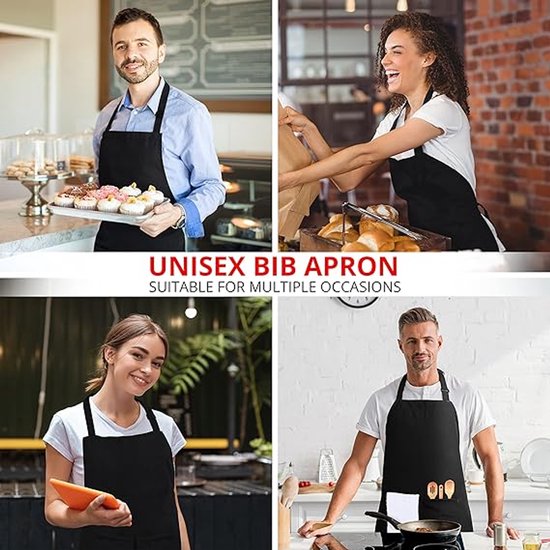 Two-piece kitchen aprons - Waterproof and stain resistant - Professional cooking aprons - Unisex - Suitable for various purposes including catering, pottery, painting, woodworking, etc. - With two large, practical pockets - Black - Image 5