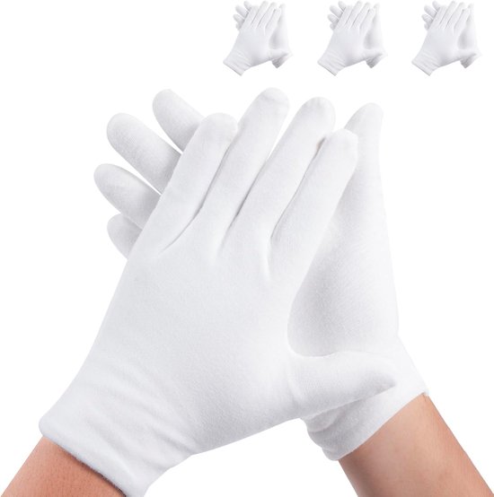 pairs of white cotton gloves - Suitable for dry hands, can be worn while sleeping - High-quality cotton gloves - Unisex white gloves - Coin-shaped gloves - Image 1
