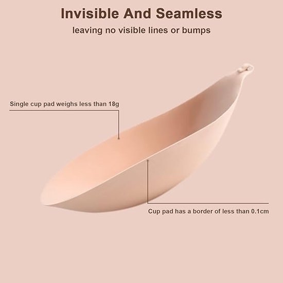 1 round bra cup - strapless invisible silicone - transparent push-up bra - seamless design - front closure - beige - B - Image 2