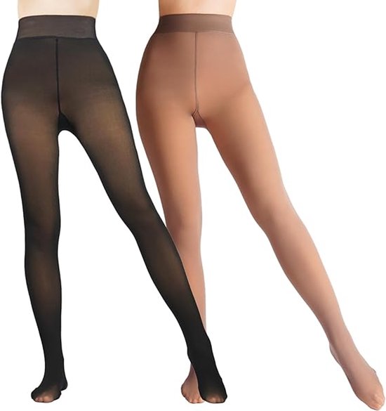 2-Pack Women's Thermal Leggings with Fleece Lining - High-Waisted Faux Sheer Tights - Lightweight - Extra Thick - Warm - Women's Leggings - Size M (110-140 lbs) - Image 1