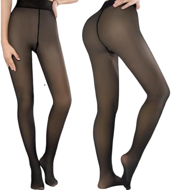 2-Pack Women's Thermal Leggings with Fleece Lining - High-Waisted Faux Sheer Tights - Lightweight - Extra Thick - Warm - Women's Leggings - Size M (110-140 lbs) - Image 4