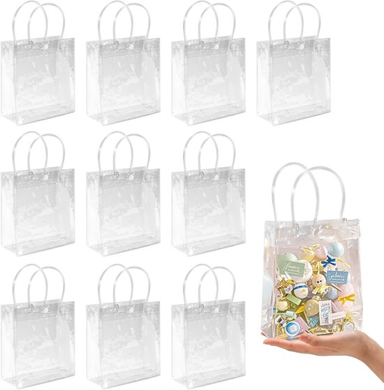 10-Pack Clear Gift Bags - with Handles - Mini Party Gift Bags - Clear Gift Bags, 5.9 x 6.29 Inches - Candy Bags - Gift Bags - Image 1