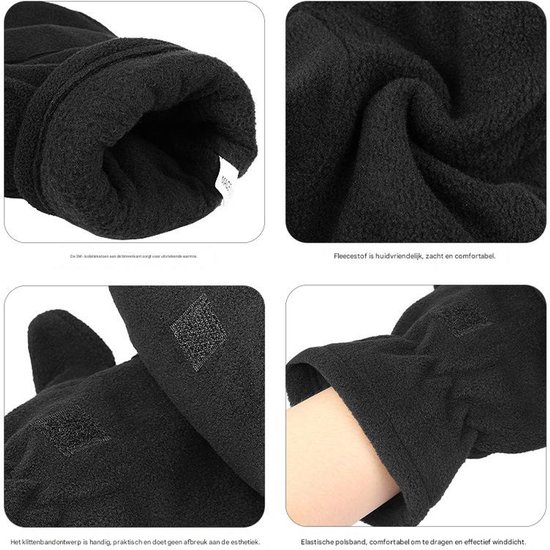 Unisex warm fleece gloves with fold-over top - Half-finger gloves - Warm gloves - Half-finger design - Suitable for writing, cycling, photo sessions with your partner - Winter gloves - Winter gift - Warm - Black XS - Image 3