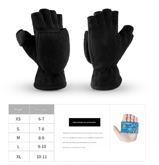 Unisex warm fleece gloves with fold-over top - Half-finger gloves - Warm gloves - Half-finger design - Suitable for writing, cycling, photo sessions with your partner - Winter gloves - Winter gift - Warm - Black L - Image 6