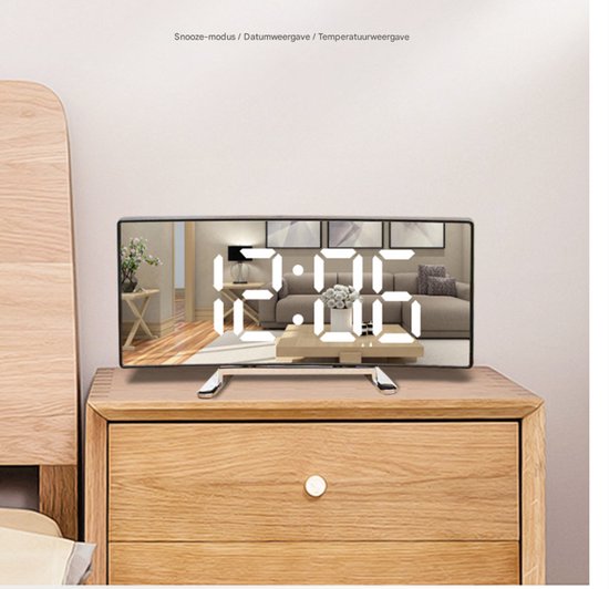 Multifunctional electronic alarm clock with light effect - Creative large screen - Curved LED light - Digital home mirror - Clock decoration - Black casing, white light - Image 4