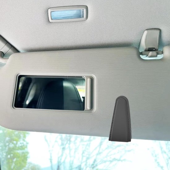 Car sun visor glasses holder - magnetic leather sunglasses holder - car sun visor accessories - bill holder (black) - Image 3
