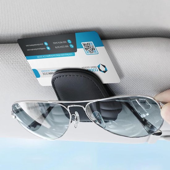 Car sun visor glasses holder - magnetic leather sunglasses holder - car sun visor accessories - bill holder (black) - Image 4