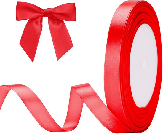 Gift Wrap - 22m Long Red Satin Ribbon - 10mm Wide - Suitable for Gift Wrapping, Valentine's Day Decorations, Heavy Fabrics - Handmade and Wedding Decorations - Image 1