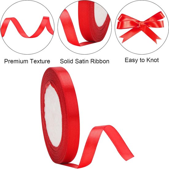 Gift Wrap - 22m Long Red Satin Ribbon - 10mm Wide - Suitable for Gift Wrapping, Valentine's Day Decorations, Heavy Fabrics - Handmade and Wedding Decorations - Image 2