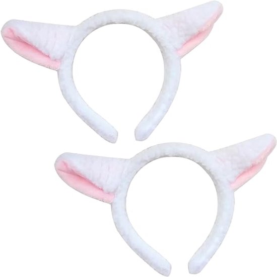 2-Piece Animal Headbands - With Sheep Ears - Cute Headbands for Adults and Kids to Role Play - White and Pink Sheep Costume Accessories - Image 1
