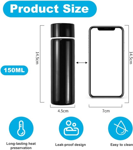 Miniature Thermos Flask 150ml - Mini Stainless Steel Thermos Flask - Sealed Travel Flask - Portable Coffee Mug - Mini Hot Water Bottle - Thermos Flask for Ice Cold Drinks - Black - Image 6