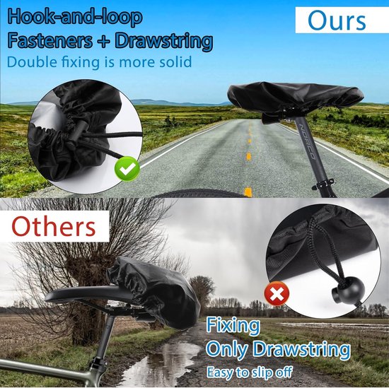 Bicycle saddle cover - Waterproof saddle cover - Rainproof saddle cover - Waterproof bicycle saddle cover with drawstring - Outdoor saddle cover - Bicycle accessories - Universal - Rain and dustproof - 24*27 cm - Black - Image 4
