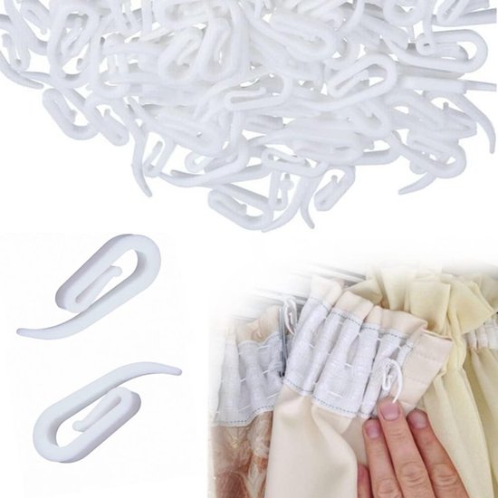 100 curtain hooks - G-shaped reinforced curtain hooks - White - For shower windows - Curtain accessories - Image 1