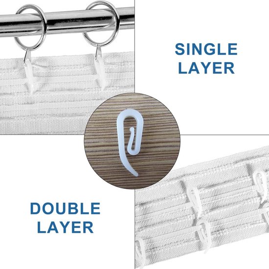 100 curtain hooks - G-shaped reinforced curtain hooks - White - For shower windows - Curtain accessories - Image 4