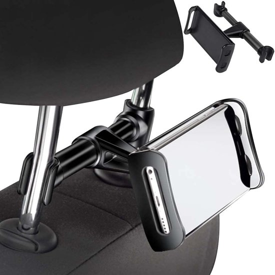 Smartphone holder - Multifunctional car phone holder with clip - Adjustable phone holder - Telescopic phone holder - Car phone holder for headrest, Car tablet holder for back seat - Black - Image 1