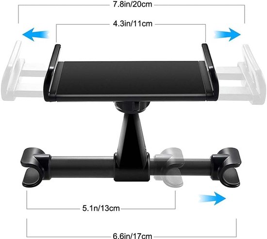 Smartphone holder - Multifunctional car phone holder with clip - Adjustable phone holder - Telescopic phone holder - Car phone holder for headrest, Car tablet holder for back seat - Black - Image 5