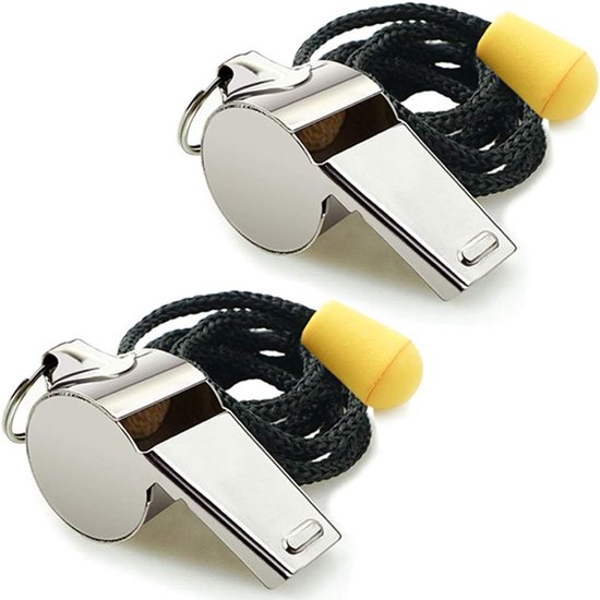 Whistle - 2-piece - Stainless steel sports whistle with lanyard - High volume whistle for survival and rescue - Suitable for coaches, referees and match officials - Image 1