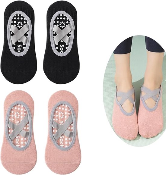 Yoga socks (2 pairs) - Non-slip socks - Women's non-slip yoga socks - Sizes 35-41 - Women's Pilates socks, non-slip - Fitness non-slip - Suitable for Pilates, Dance, Fitness - Image 1