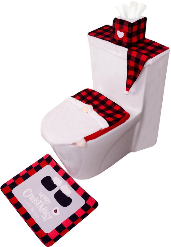 Toilet Seat Covers - Set of 4 - Christmas Toilet Seat Covers - Christmas Bathroom Accessories - Cute Christmas Dwarf Toilet Seats - Christmas Bathroom Decorations - Easy to Clean - Non-Slip Toilet Mats - Image 1