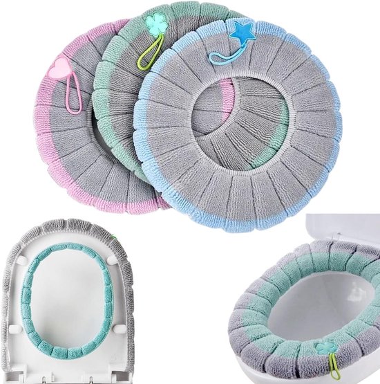 Toilet Seat Covers - 3-Pack - Soft Toilet Seat Covers - Soft and Comfortable Winter Toilet Seat Covers - With Hanging Ring - Reusable Toilet Seat Covers - Universal Toilet Seat Covers - Easy to Install - Pink - Green - Blue - Image 1