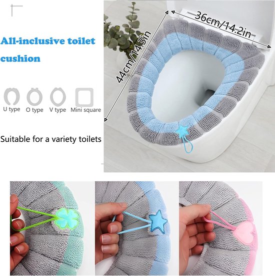 Toilet Seat Covers - 3-Pack - Soft Toilet Seat Covers - Soft and Comfortable Winter Toilet Seat Covers - With Hanging Ring - Reusable Toilet Seat Covers - Universal Toilet Seat Covers - Easy to Install - Pink - Green - Blue - Image 3