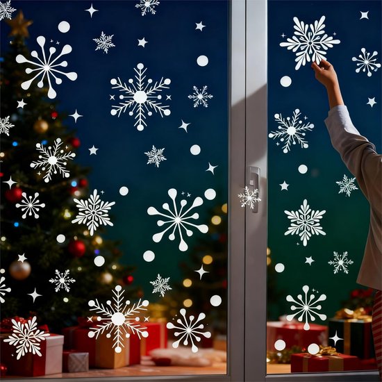 Christmas window stickers - Christmas - Window decorations - Stickers - Christmas decorations - 192 pieces PVC Christmas window decorations - Including Christmas snowflake and snowman patterns - Printed on both sides - For Christmas decorations - Image 1