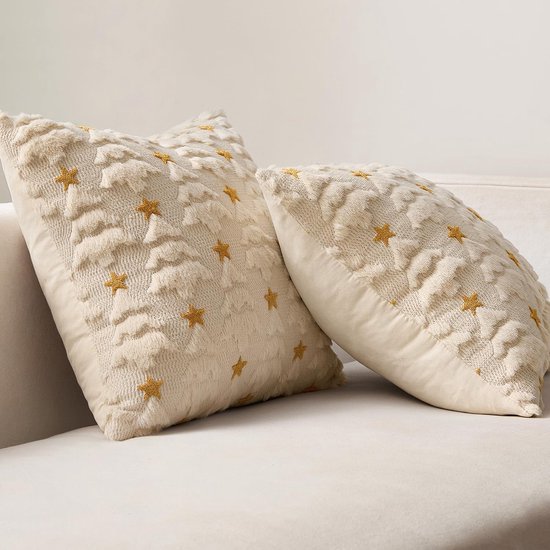 Christmas Pillowcases - 2-pack - White - Winter - White Christmas tree and star pattern - Sofa decoration - 45x45 cm (pillowcase not included) - Image 6