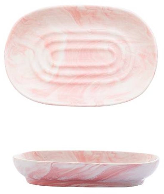 Soap Dish - Ceramic Soap Dish - Non-slip Marble Soap Dish - Bathroom Soap Holder - Suitable for Bathroom, Shower, Kitchen, and Travel - Pink - Image 1
