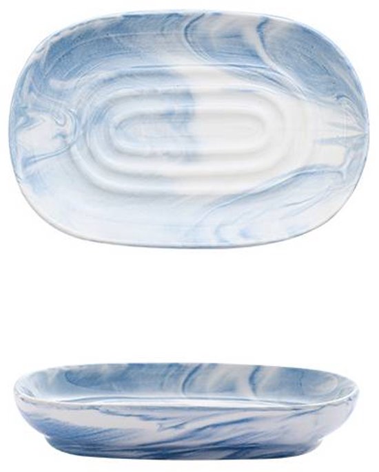 Soap dish - Ceramic soap dish - Non-slip marble soap dish - Bathroom soap holder - Suitable for bathroom, shower, kitchen and travel - Blue - Image 1