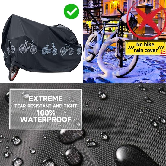 Bicycle cover - Motorcycle cover - Waterproof, dustproof and UV-resistant cover - Bicycle rain cover - Bicycle protective cover - Waterproof bicycle garage cover - Outdoor bicycle protective cover - 200 x 100 cm (Black) - Image 1