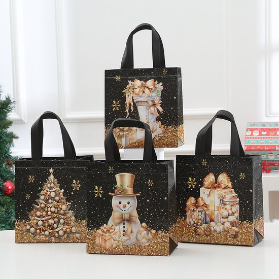 Gift Bags - Packaging Bags - Christmas Gift Bags - Foldable Laminated Waterproof Bags - Black - Candy Packaging Bags - Christmas Gift Bags - 23*22*11cm - Image 1