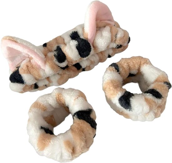Headbands - 3-Piece Set - Wristbands - Cute Cat Headbands and Wristbands - Designed for Women - Face Cleanser and Makeup for Girls - Plush Hair Ties and Grooming Accessories - Image 1