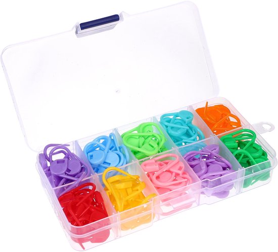 130 pieces - 13 pieces of each of 10 colors - plastic safety pins - knitting markers - crochet hook clips - Image 1
