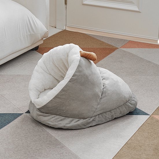 Cat Bed - Comfortable Slipper-Shaped Cat Bed - Semi-Enclosed Pet Den - Suitable for Indoor Cats and Small Dogs - Warm Plush Cat and Dog Bed - Non-Slip Bottom - 50*35*30 cm - Gray - Image 1