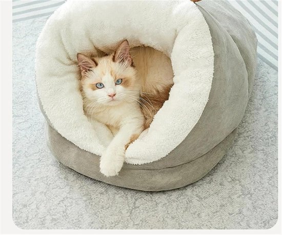 Cat Bed - Comfortable Slipper-Shaped Cat Bed - Semi-Enclosed Pet Den - Suitable for Indoor Cats and Small Dogs - Warm Plush Cat and Dog Bed - Non-Slip Bottom - 50*35*30 cm - Gray - Image 5