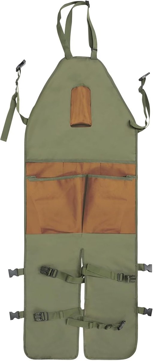 Garden Apron - Men's Apron - Harvest Apron with Pockets - Waterproof - Adjustable, Knee-Reinforced - Suitable for Mowing and Grass Trimming (Green + Brown) - Image 1