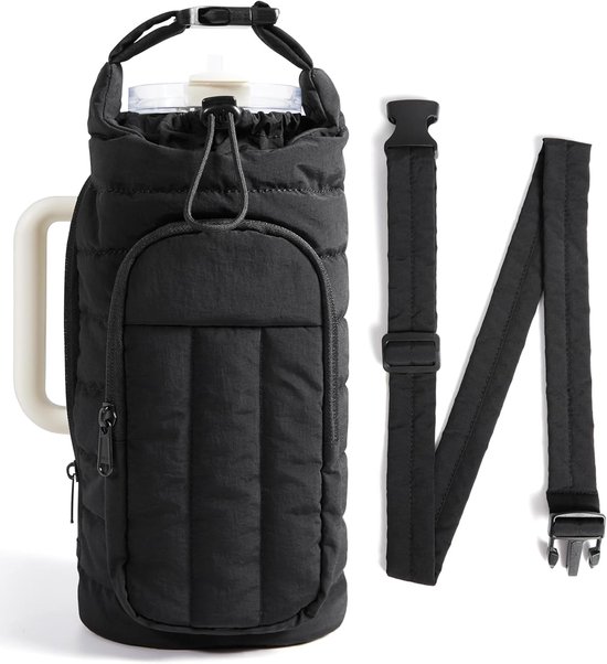 Handbag - Bottle holder - Suitable for 950 ml / 1200 ml water bottles - With shoulder strap and phone pocket - Unisex - The perfect companion for hiking and camping trips (Black) - Image 1