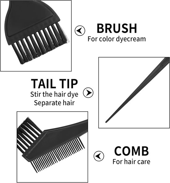 Hair Dye Brush - 4-Piece Hair Dye Brush Set - Hair Dye Brush and Mixing Bowl Set - Double-Sided Hair Dye Brush - Hair Styling Tools - DIY Hair Dye Comb Set - Includes Mixing Bowl - Black - Image 2