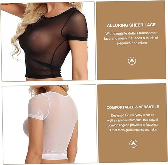 Sexy lingerie - Two-piece set - Erotic lingerie - Sexy sheer lace lingerie - Short-sleeved lace set - Sheer set - Valentine's Day gift - Black and white - Size L - Image 2