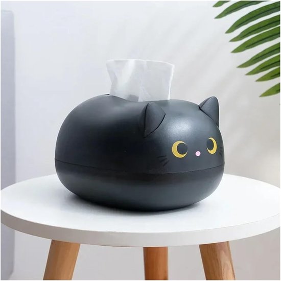 Tissue Box - Tissue Box Organizer with Cat Print - Napkin Holder for the Living Room - Tissue Box for the Kitchen - Toilet Paper Holder for the Bathroom (Black，22*16*13cm) - Image 1