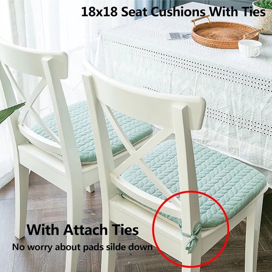 Chair cushions - 2 pieces - Seat cushions - Removable and washable - Cushions with straps - Kitchen chair cushions - 40 x 43 cm - Removable and washable covers - Suitable for garden chairs, dining chairs or office chairs - Green - Image 2