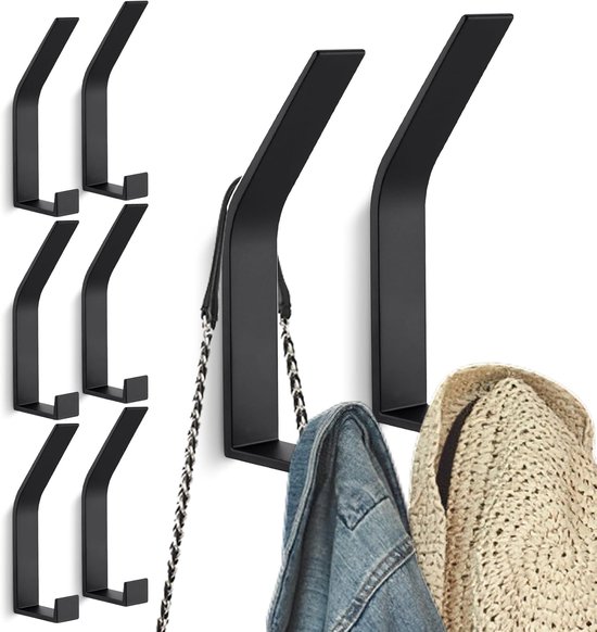 Hooks - 6 pieces - Black clothes hooks - Suitable for screwing with a hidden hole - Modern wall coat rack - For jackets, coats, hats, scarves, towels, handbags, etc. - Image 1