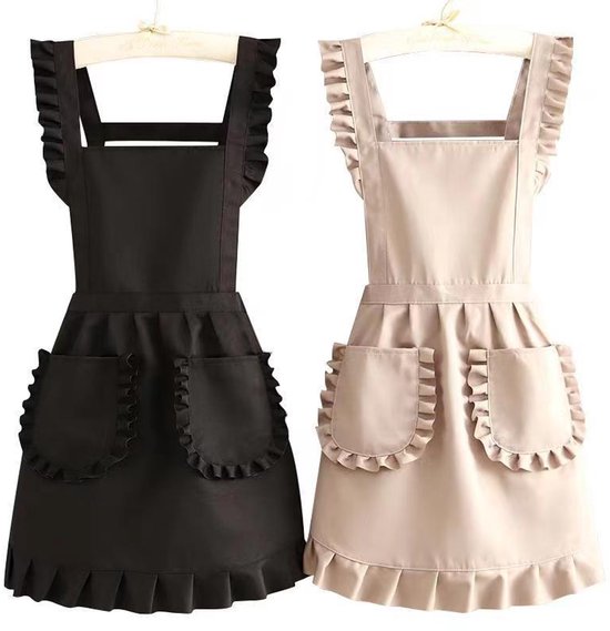 Aprons - 2-piece set - Kitchen aprons - Cooking aprons - Catering aprons - Ceramic aprons - Painting aprons - Black and off-white - Image 1