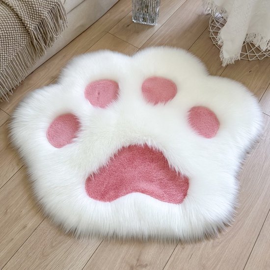 Rug - Cute non-slip rug in the shape of an animal paw - Soft white and pink rug, suitable for the bedroom and living room. - Image 1