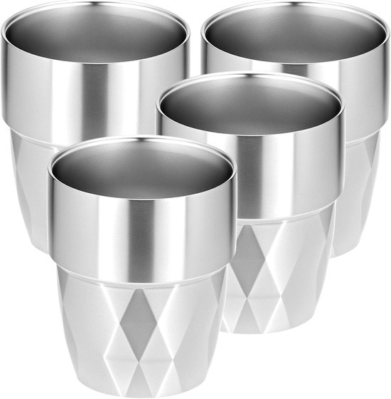 Cups - 4-piece set - Stainless steel cups - Double-walled water cups made of 304 stainless steel - beer cups - coffee cups - Image 1