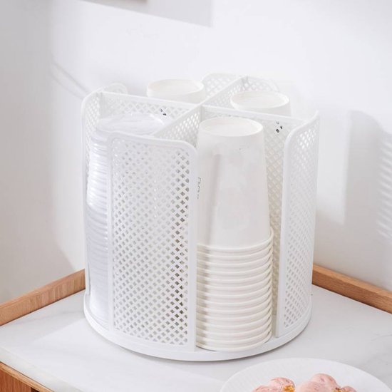 Rotating cup holder for paper cups - holder with four compartments - with 360° rotating base - suitable for kitchens, bathrooms and coffee bars - white - Image 1