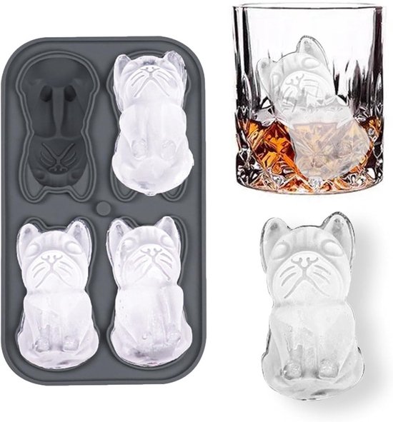 3D French Bulldog Ice Cube Mold - With Integrated Funnel - Cute Dog Shape - Silicone & Easy De-molding - Image 1