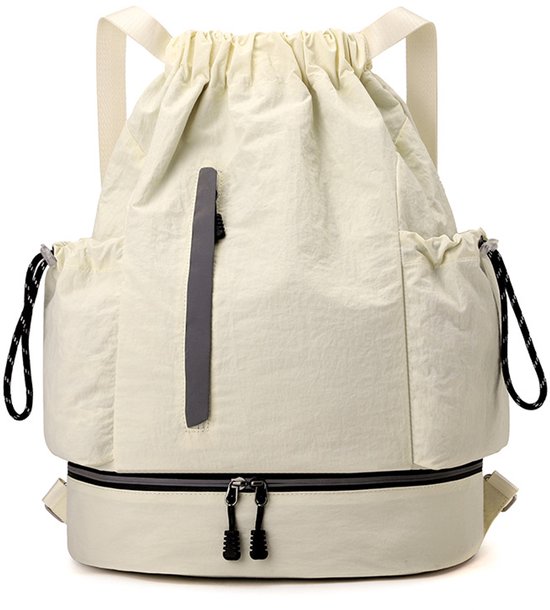 Drawstring Backpack - Waterproof Sports Bag - Lightweight Sports Backpack - With Shoe Compartment - Unisex - Suitable for Basketball, Football, Swimming and Travel - White - Image 1